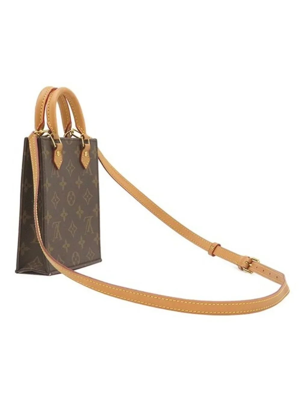 Louis Vuitton Bag Petite Sac Plat Monogram Canvas Gold Handbag
